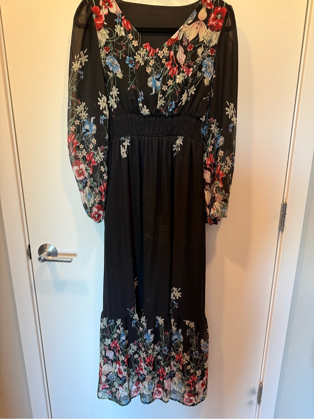 Black Floral Long Sleeve Maxi Dress